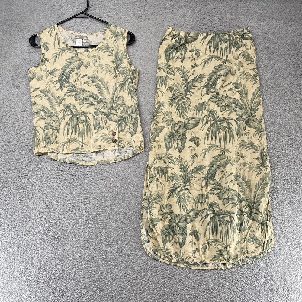 Coldwater Creek‎ Linen Set Womens Small Beige Tropical Tank Maxi Skirt Hawaiian